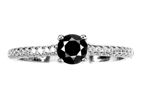 1.00ct Natural Earth Mined Black Diamond Ring | 18K White Gold over Solid .925 | Size O / 7.5