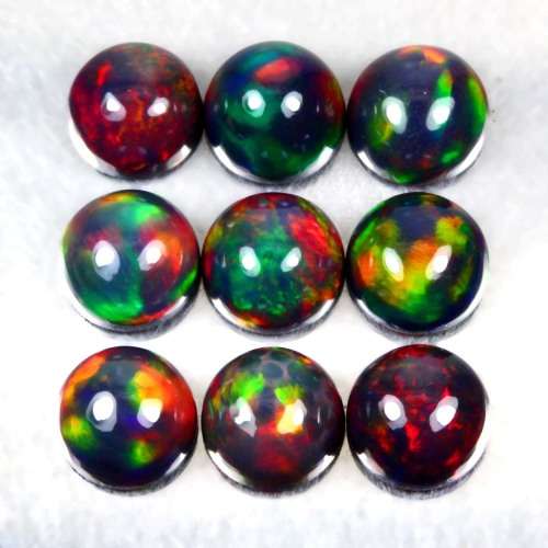 lot of 4.92cts | 9 Pieces Natural Mined Round Harlequin Black Opals | 6mm each !
