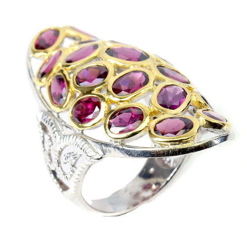 12.00ct Natural Mined Rhodolite Garnet Ring | 18K White & Yellow Gold over Solid .925 | Size R / 9