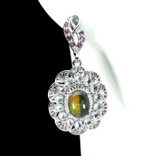 3.00ct Natural Mined Black Opal & Garnet Earrings