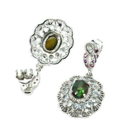 3.00ct Natural Mined Black Opal & Garnet Earrings