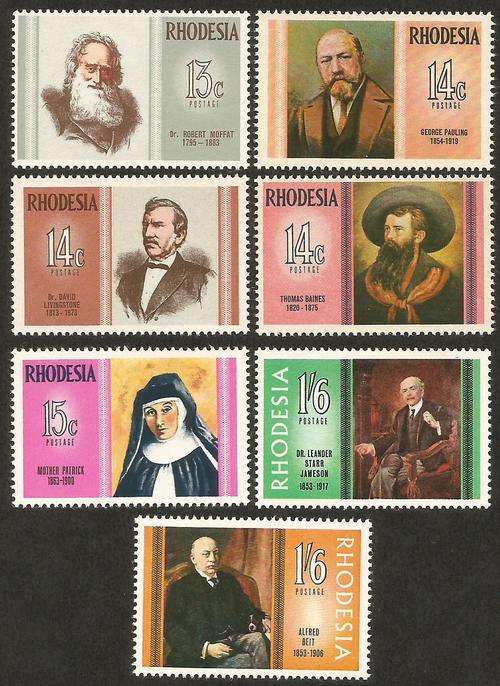 Rhodesia. Famous Rhodesians 7 Single Stamps. UMM.