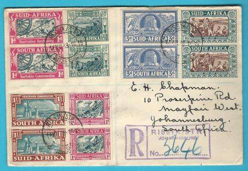 Union of SA FDC. Voortrekker sets on cover, 14 Dec 1938