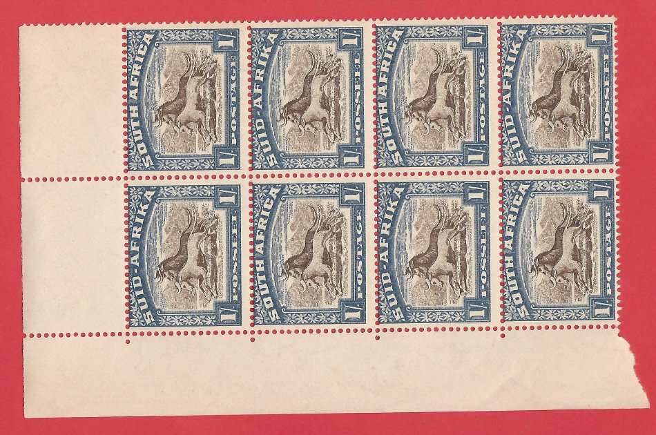 Union of SA SACC61(GroupIII) 1939 Hyphenated Pictorial Definitive 1/- Gnu Unlisted variety R3000++