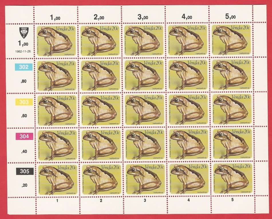 Venda SACC69 1982 Frogs. Full Sheet.