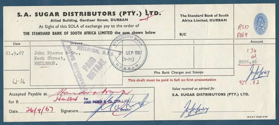 RSA Std Bank of SA Drawees Cheque
