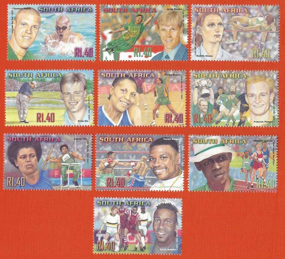 RSA 2001 South Africa Sporting Heroes/ SACC 1348-1357/ MNH/ Thematic Sporting Heroes