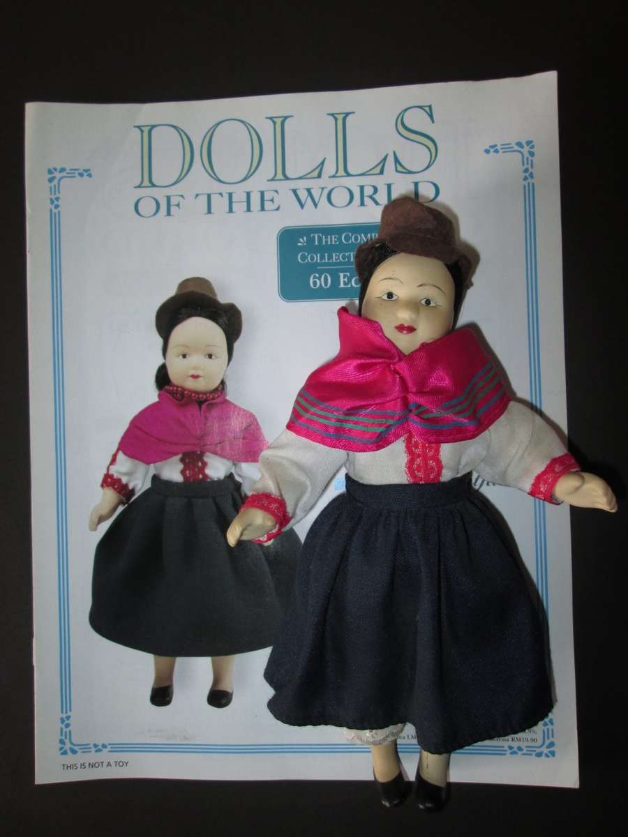 Dolls of The World- No 60- Porcelain Doll- Ecuador- Ecuadorian Costume + Collector's Guide