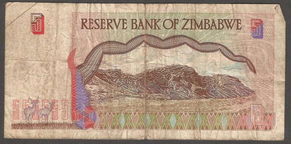 Bank Note- Used- 1997- Zimbabwe- $5- Sold As Is (P-5b)