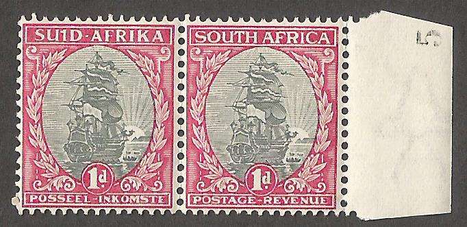 Union of South Africa 1d, SU1D for SUID, Inverted WMK. Sheet number lower than normal.