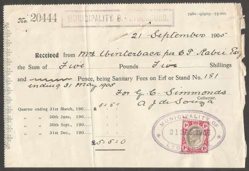 Transvaal - Lydenburg Municipality Receipt 1905