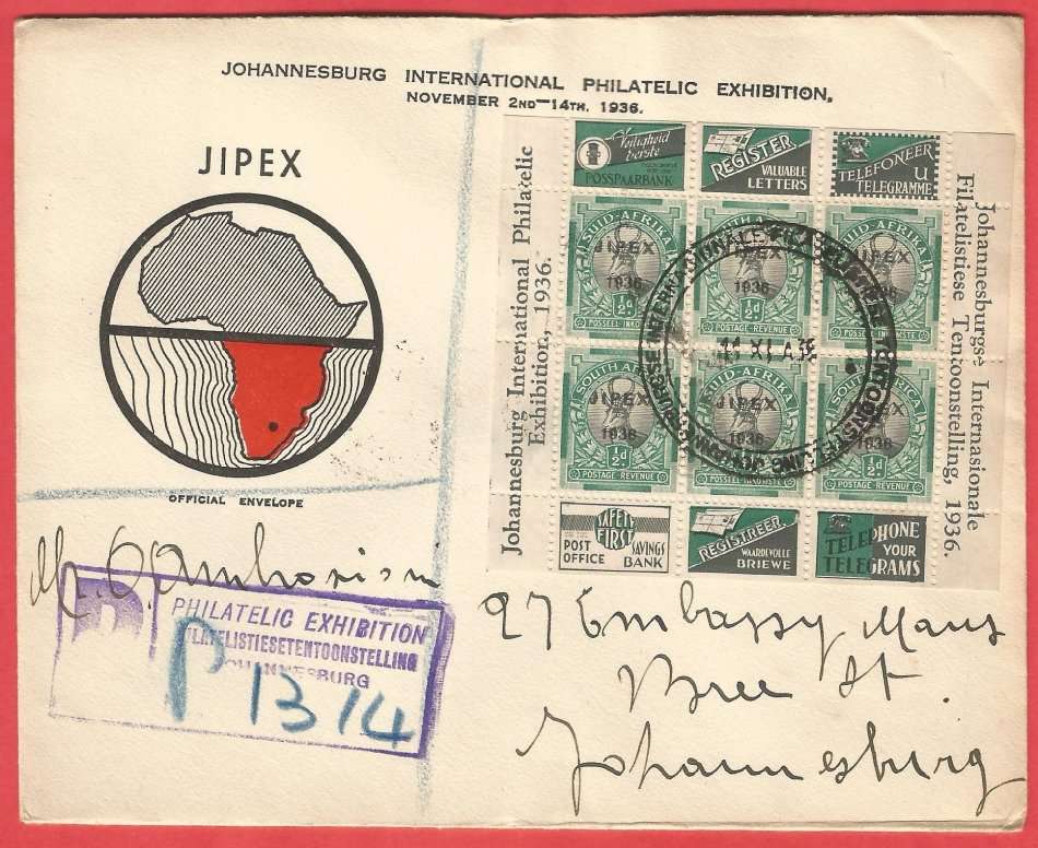 FDC- Union of South Africa- 1936- Jipex Covers- Used- Cancel