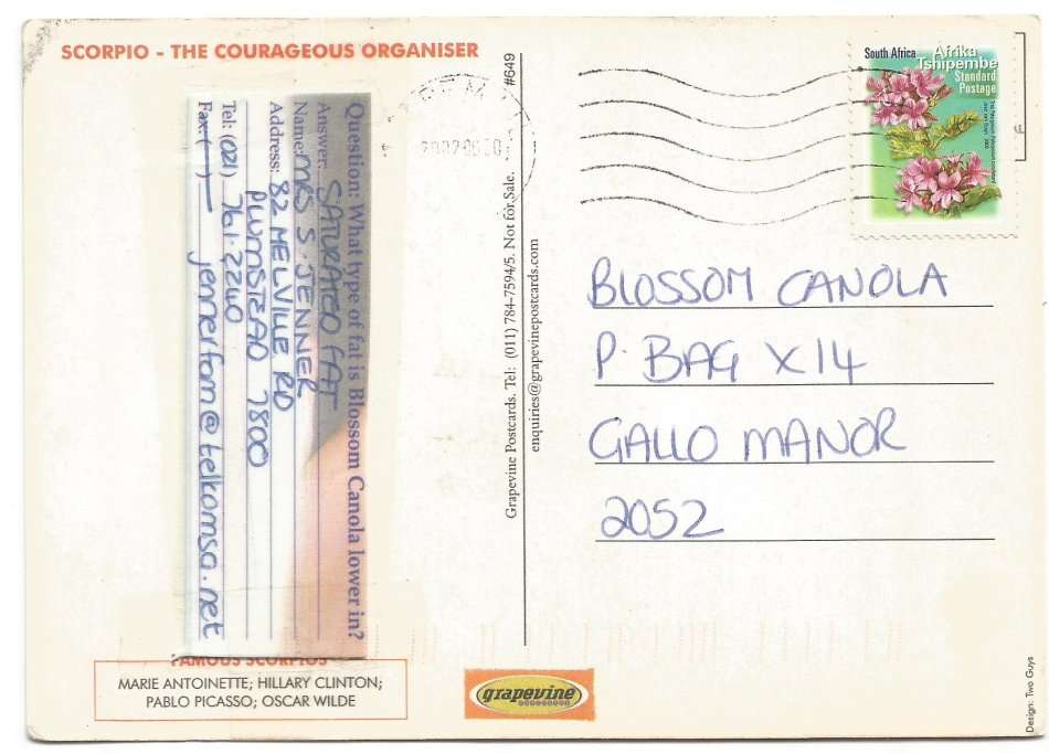 Post Card- Postcard- SCORPIO- Used- Cancel- Thematic- Writing- Stamp- Flora- Flowers