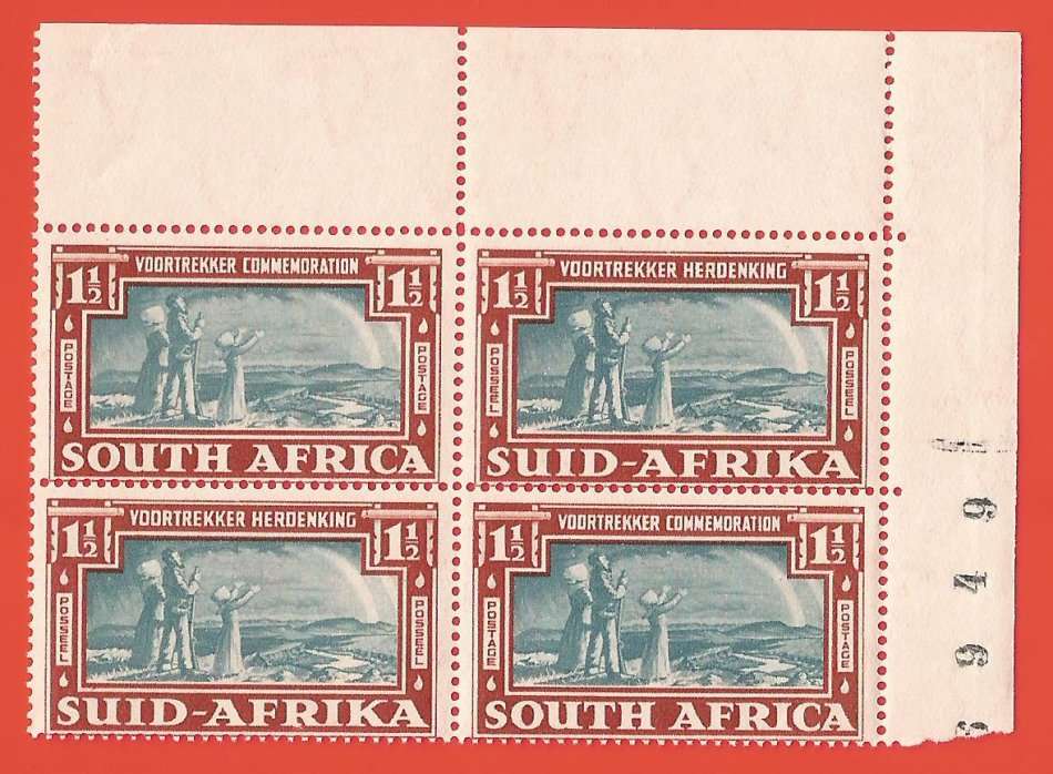 Union of South Africa SACC80 Voortrekker Comm. Sheet number Corner block - MNH-