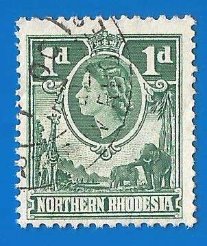 Northern Rhodesia-1d-Cancel-Used-Thematic-Famous Person-Fauna