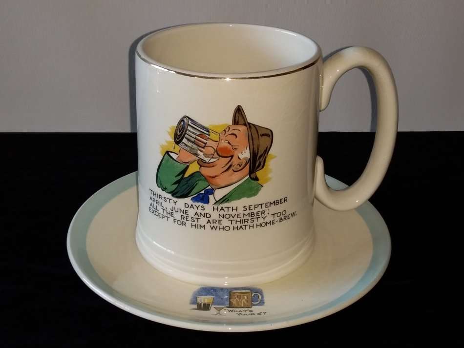 LORD NELSON WARE-ENGLAND-Beer Mug + Plate-`What`s Your`s`