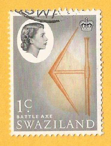 Swaziland-1c-Used-Cancel-Thematic-Battle Axe-Weapon