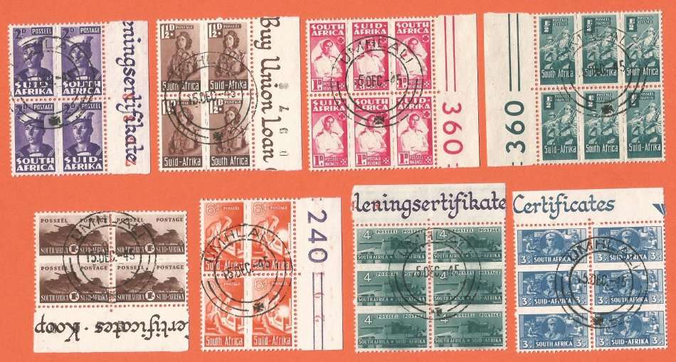 Union of SA-SACC 95-102-War Effort Reduced Sizes-Full Set-Used-Cancel-Thematic-War Sheet number