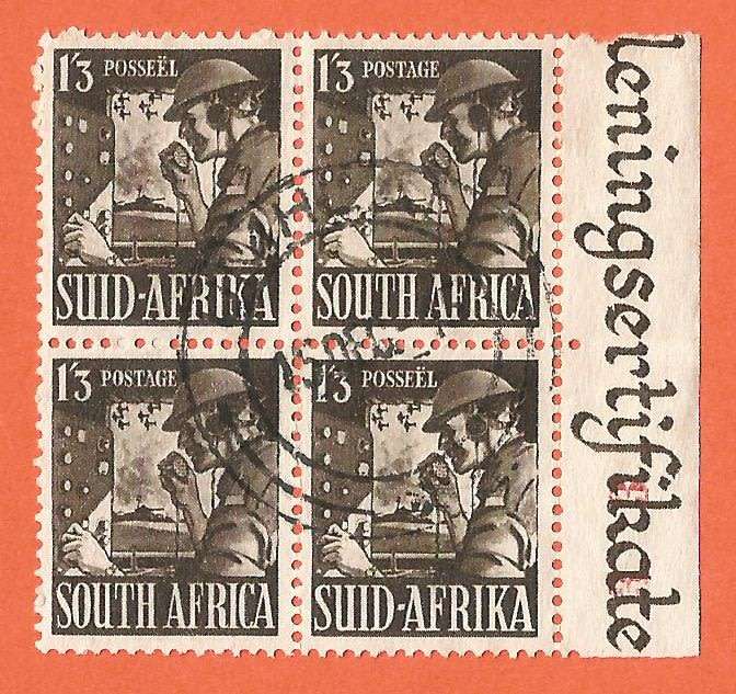 Union of South Africa-SACC103/a -1s3d-War Effort Reduced Size-Block-Cancel-Used-Thematic-War