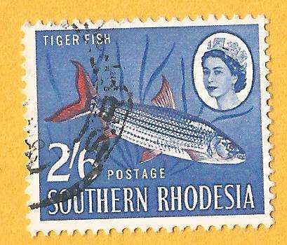 Southern Rhodesia-2'6-Cancel-Used-Thematic-Fauna-Tiger Fish