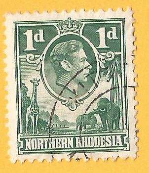 Northern Rhodesia-1d-Cancel-Used-Thematic-Famous Person-Fauna