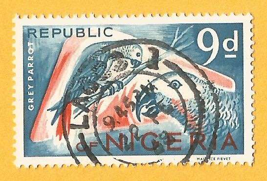 Nigeria-9d-Used-Cancel-Thematic-Fauna-Birds-Parrot