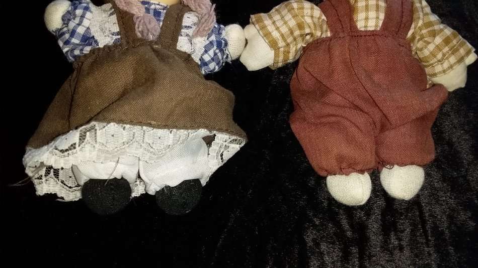 Pair of Collectors Dolls-Small- Not Marked Check shirts and brown overalls