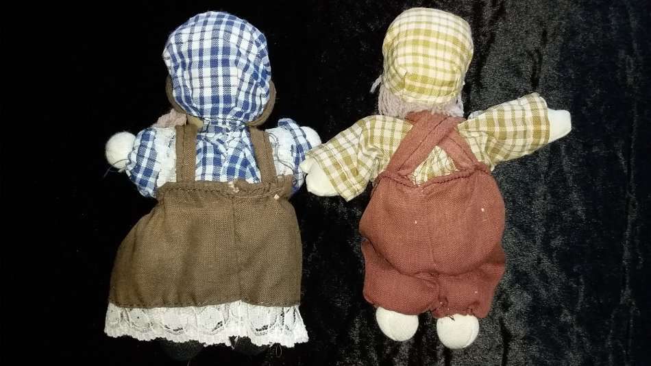 Pair of Collectors Dolls-Small- Not Marked Check shirts and brown overalls