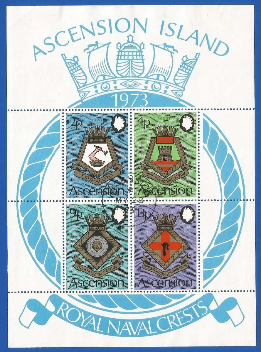 Ascension Island 1973 Royal Naval Crests-Used-M/S-1973-Thematic-Royal Naval Crests