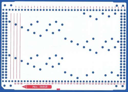 Knitting Machine Paper Punch Card- Pattern No 382- Double Sided