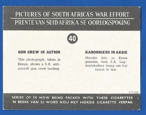 Vintage-Collectable-1xCigarette/Tobacco Card-Pictures of South Africa`s War Effort-No40-Gun Crew
