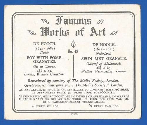 Vintage-Collectable-1xCigarette/Tobacco Card-Famous Works Of Art-No48-Boy With Pome-Granates