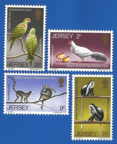 Jersey 1971 Jersey Wildlife Preservation Trust -MNH-Thematic-Fauna-Birds-Monkey