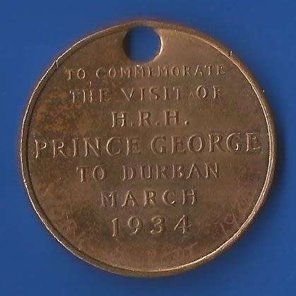 Medallions-Commemorative-1934-The Visit of H.R.H Prince George to Durban