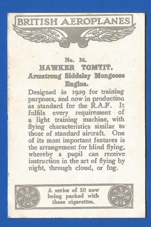 Vintage-Collectable-1xCigarette/Tobacco Card-No36-British Aeroplanes-Thematic-Transport-Plane