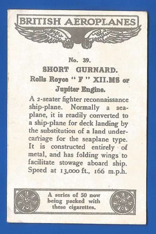 Vintage-Collectable-1xCigarette/Tobacco Card-No39-British Aeroplanes-Thematic-Transport-Plane