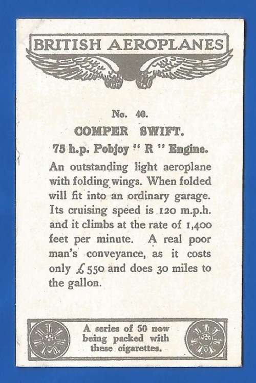 Vintage-Collectable-1xCigarette/Tobacco Card-No40-British Aeroplanes-Thematic-Transport-Plane