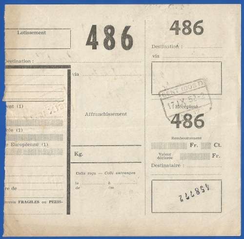 1985 -Belgium  Remboursement Document - No486