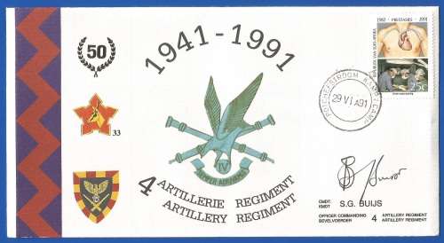 RSA-SA Army-FDC33-Signed-4 Artillery Regiment-No 691 of 2000-Thematic-Army-Military Cover