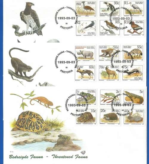 RSA-Sixth Definitive Series-Endangered Fauna-SACC6.1a/b/c-1993-FDC-Cover-Thematic-Fauna