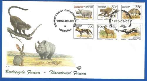 RSA-Sixth Definitive Series-Endangered Fauna-SACC6.1a/b/c-1993-FDC-Cover-Thematic-Fauna