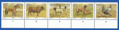 RSA-MNH-Animal Breeding in South Africa-1991-SACC 741-745-Thematic-Fauna-Animals
