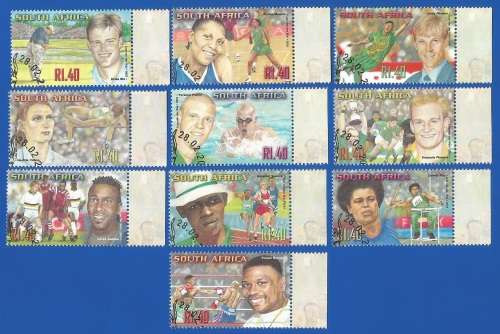 RSA-Used-M/S-2001-South African Sporting Heroes-SACC 1348-1357 -Thematic-Sporting Heroes