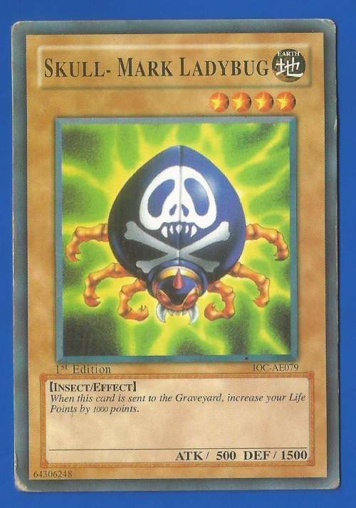 YU-GI-OH-Trading Card Game-Konami-1st Edition-Skull-Mark Ladybug-ATK-500-DEF-1500