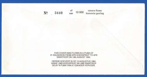 South African Air Force-FDC-No17-1984-No 3440 of 10000-Thematic-Military-Plane-Air Force