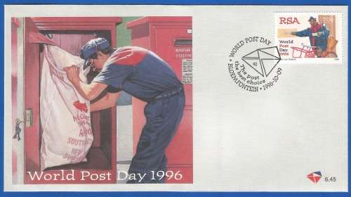 RSA-FDC-1996-SACC 6.45-World Post Day-Thematic-Post-man