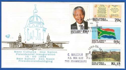 RSA-FDC6.3b Nelson Mandela Inauguration -Cover-1994-SACC -Addressed-Thematic-Famous Person