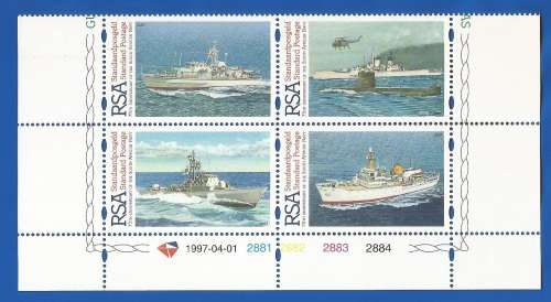 RSA-1997-MNH-SACC1008-1011-75th Anniversary of the SA Navy-Control Block of 4-Thematic-Navy-Boats