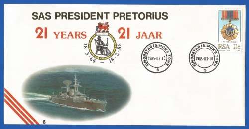 RSA-SA Navy-1985-FDC-Cover No6-SAS President Pretorius-No3953/5000-Thematic-Medal-Navy