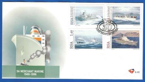 RSA-1996-FDC-SACC967-970-NO-6.40-S.A. Merchant Marine 1946-1996-Thematic-Marine-Ships